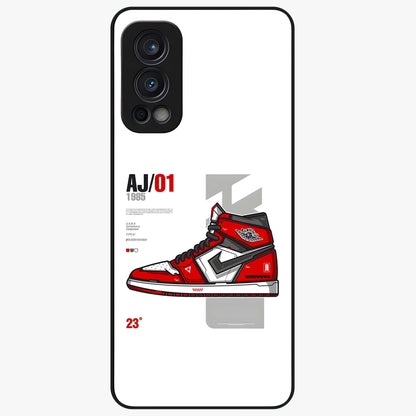 Retro Sneaker Blueprint Glass Case showing flat back view with sneaker blueprint style artwork and glossy glass finish.