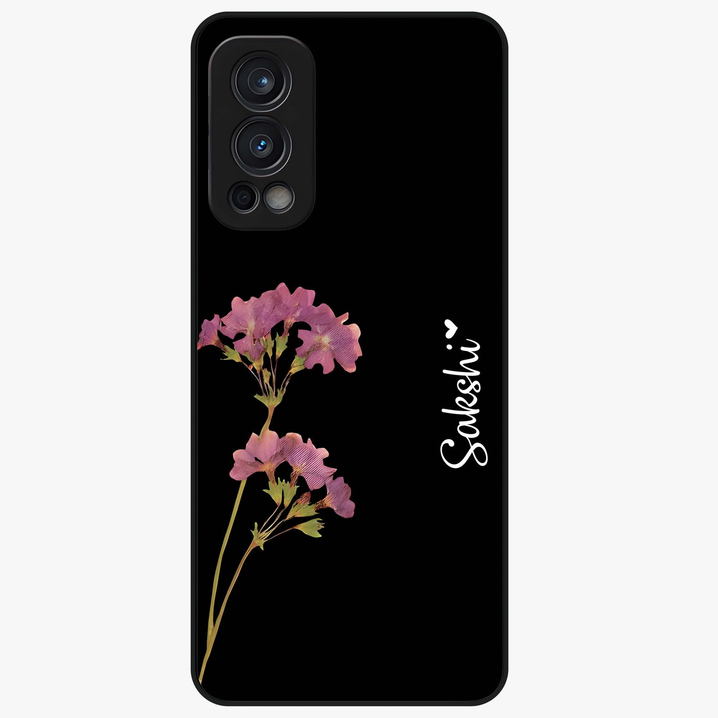 Riching Lavender Flower Custom Name Glass Case showing flat back view with lavender floral artwork and personalized name design.