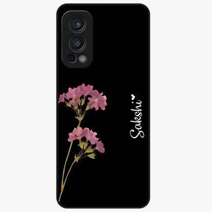Riching Lavender Flower Custom Name Glass Case showing flat back view with lavender floral artwork and personalized name design.