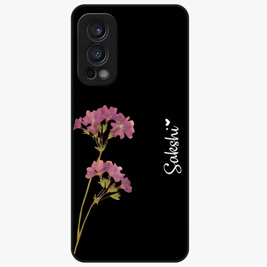Riching Lavender Flower Custom Name Glass Case showing flat back view with lavender floral artwork and personalized name design.