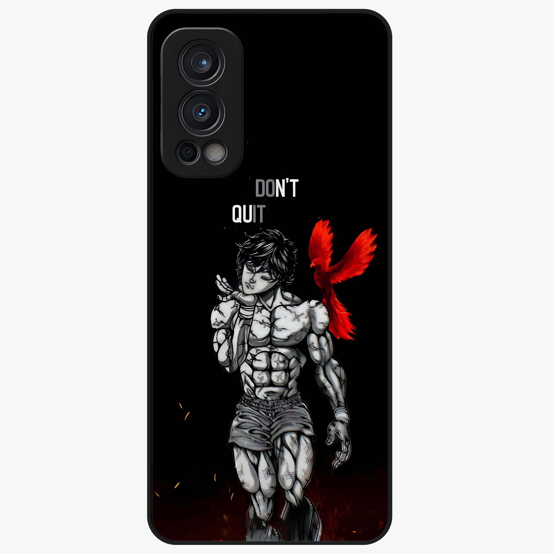 Rise Beyond Limits Glass Case showing flat back view with motivational typography artwork and glossy glass finish.