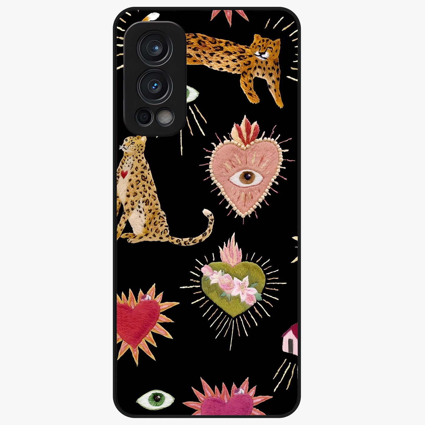 Sacred Jungle Heart Glass Case showing flat back view with jungle inspired heart artwork and glossy glass finish.