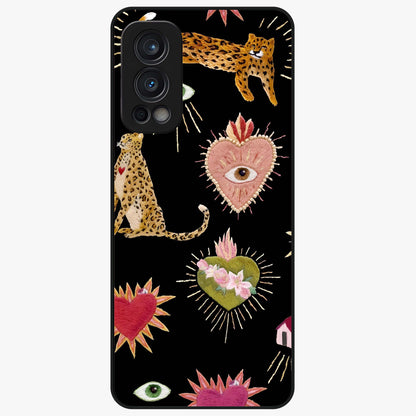 Sacred Jungle Heart Glass Case showing flat back view with jungle inspired heart artwork and glossy glass finish.