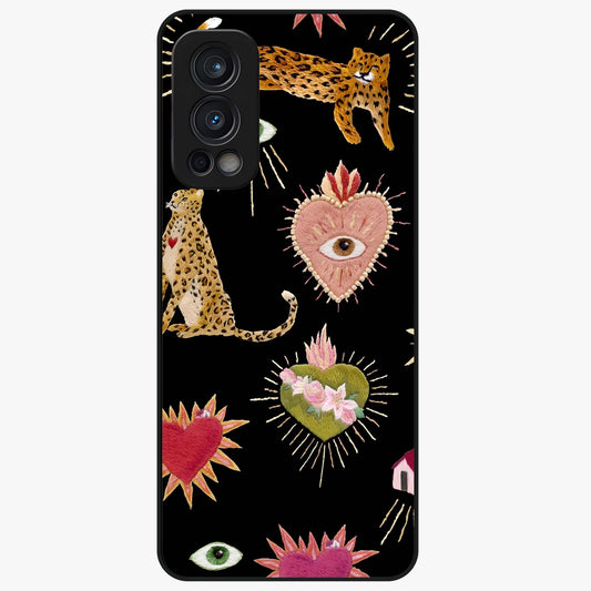 Sacred Jungle Heart Glass Case showing flat back view with jungle inspired heart artwork and glossy glass finish.