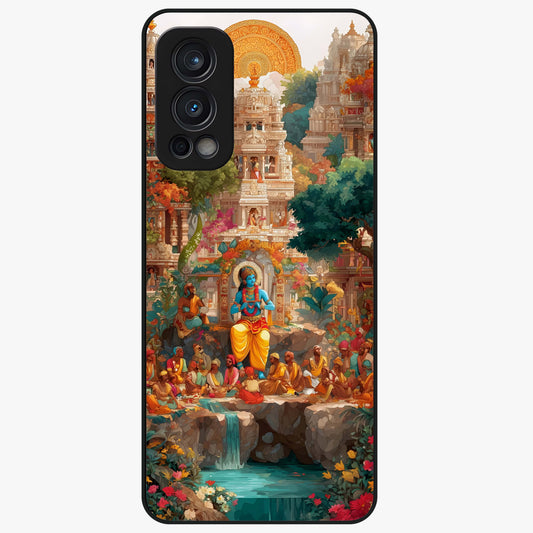 Sacred Sunlight Gods Glass Case showing flat back view with divine sunlight themed artwork and glossy glass finish.