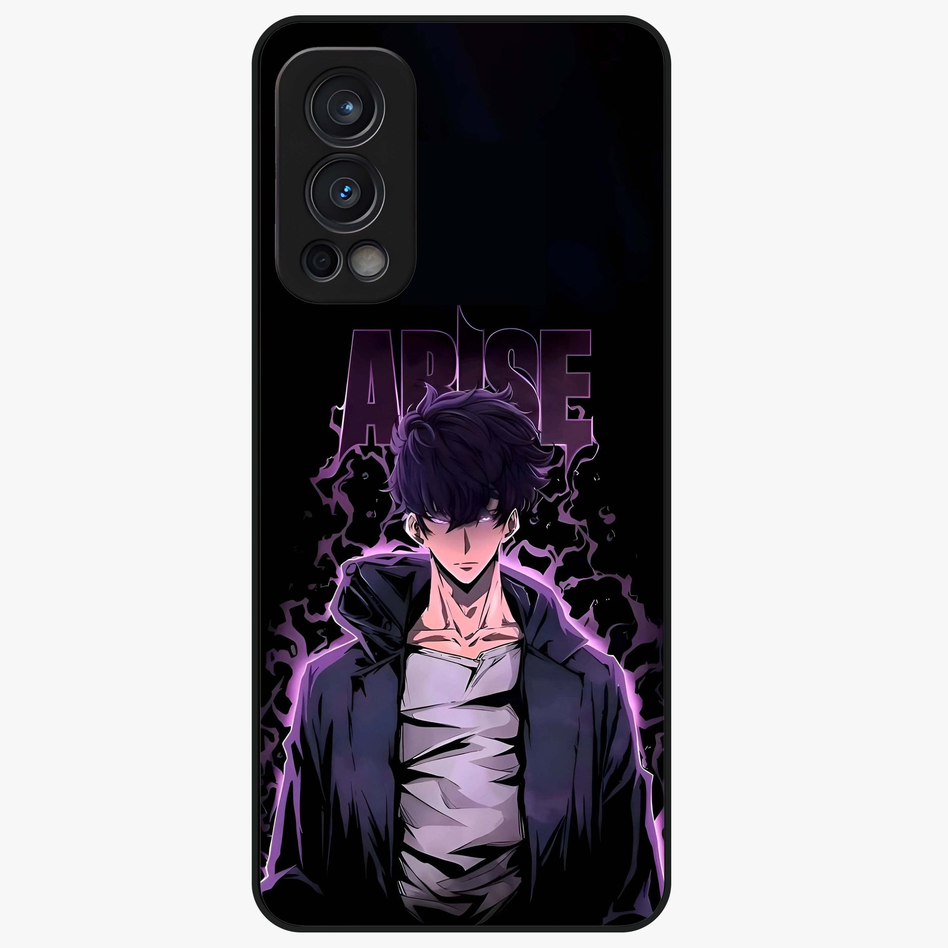 Shadow Monarch Awakening Glass Case showing flat back view with powerful dark monarch themed artwork and glossy glass finish.