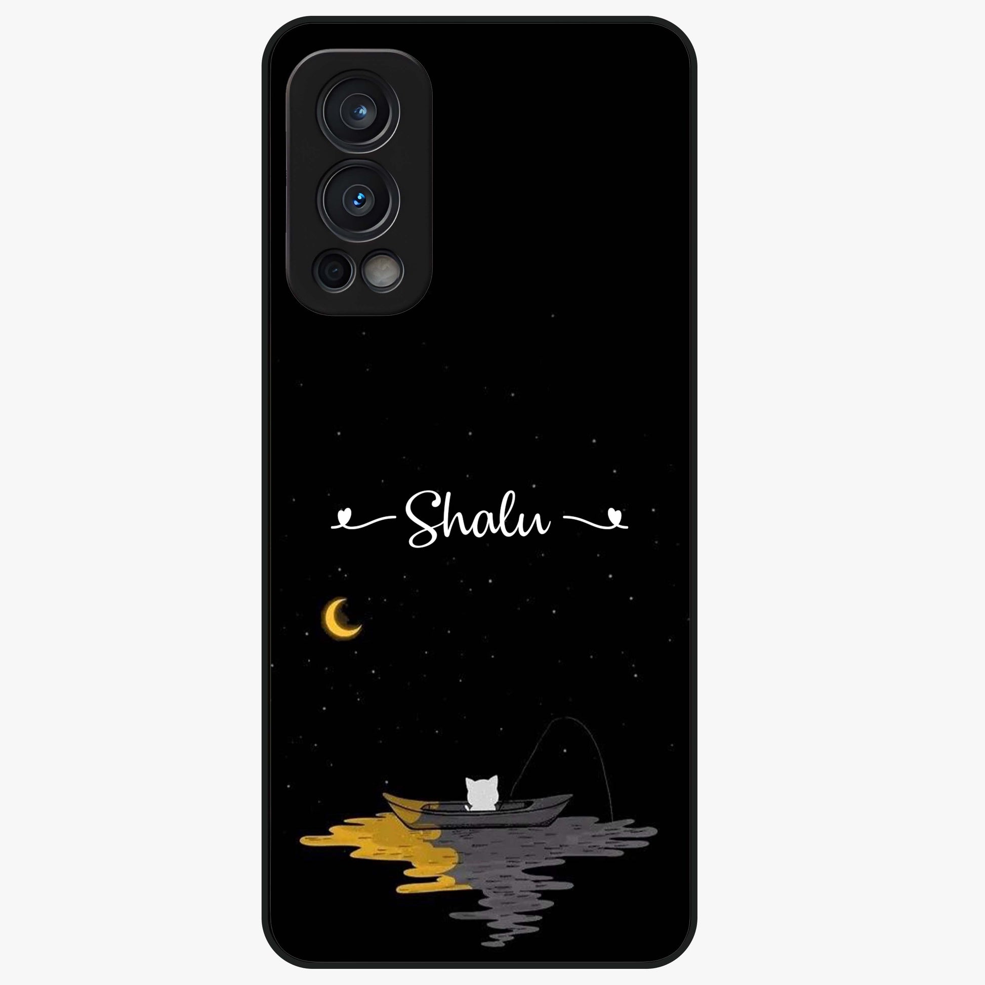 Silent Night Row Glass Case showing flat back view with calm night themed artwork and glossy glass finish.