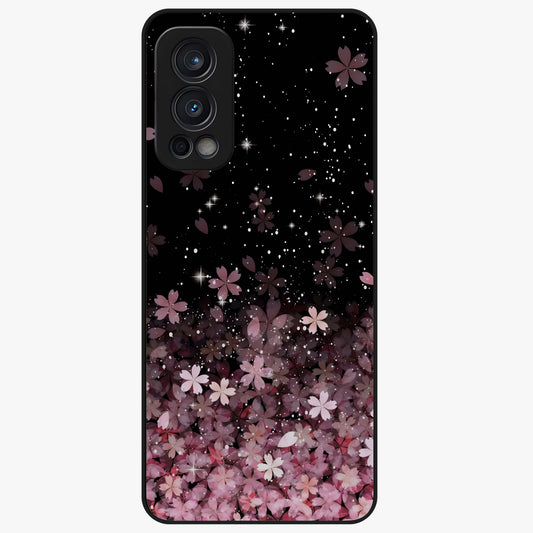 Small Starry Flowers Glass Case showing flat back view with delicate starry floral artwork and glossy glass finish.