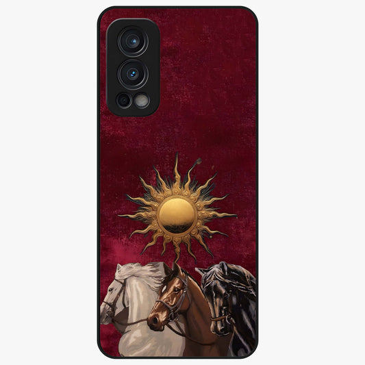 Solar Riders Glass Case showing flat back view with dynamic rider themed artwork and glossy glass finish.