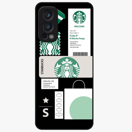 Starbucks Mocha Glass Case showing flat back view with coffee inspired artwork and glossy glass finish.