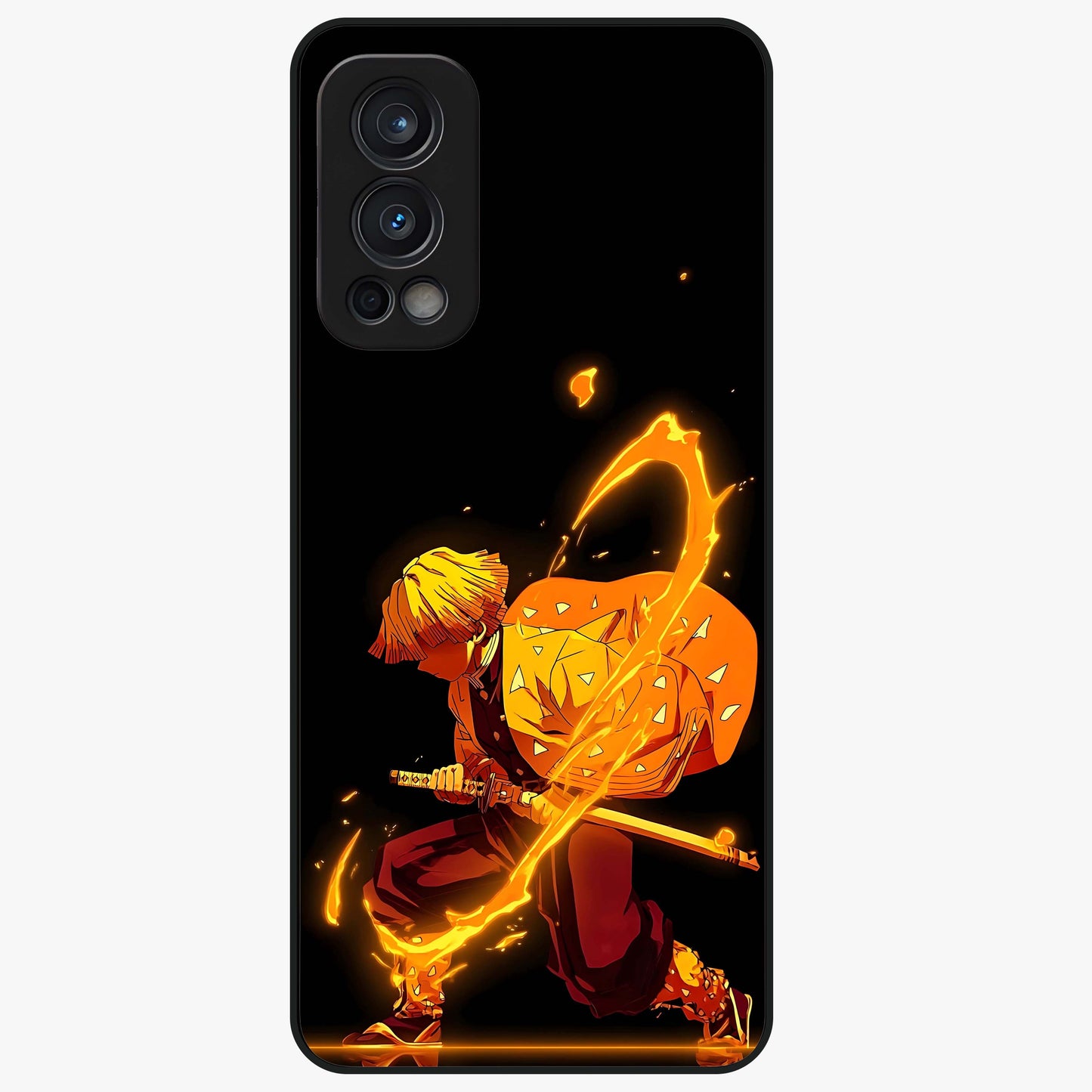 Thunder Flame Execution Glass Case showing flat back view with powerful flame and lightning artwork and glossy glass finish.