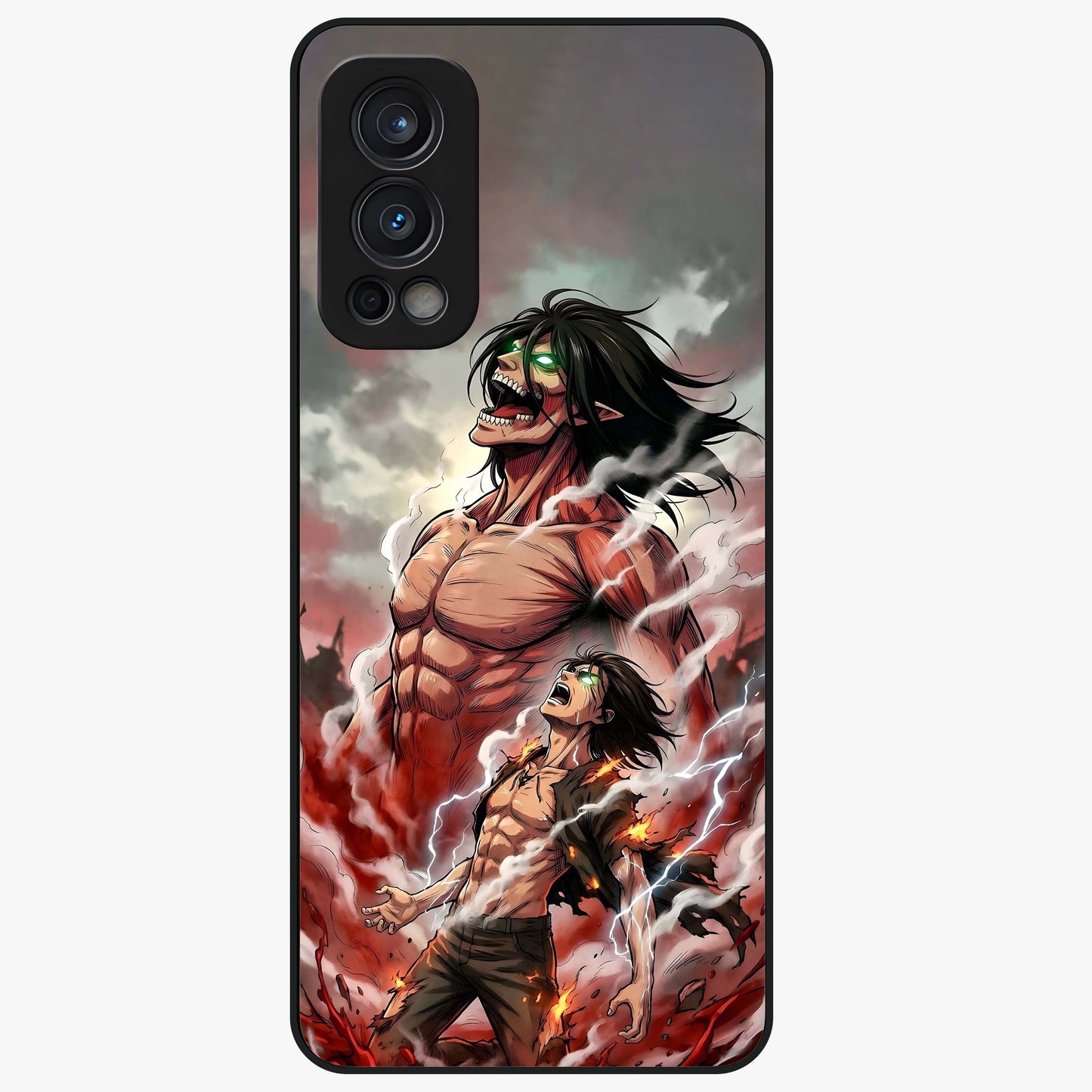 Titan Awakening Fury Glass Case showing flat back view with powerful titan inspired artwork and glossy glass finish.