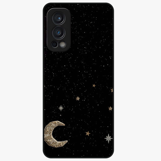 Twinkle Star With Half Moon Glass Case showing flat back view with star and half moon artwork and glossy glass finish.