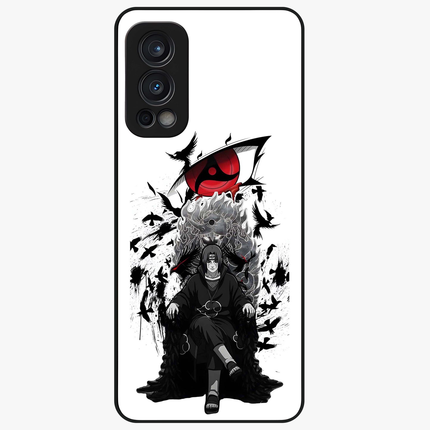 Uchiha Shadow Throne Glass Case showing flat back view with cosmic underwater themed artwork and glossy glass finish.