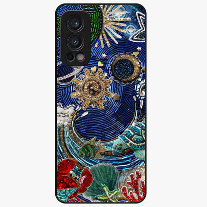Universe Underwater Spark Glass Case showing flat back view with cosmic underwater themed artwork and glossy glass finish.