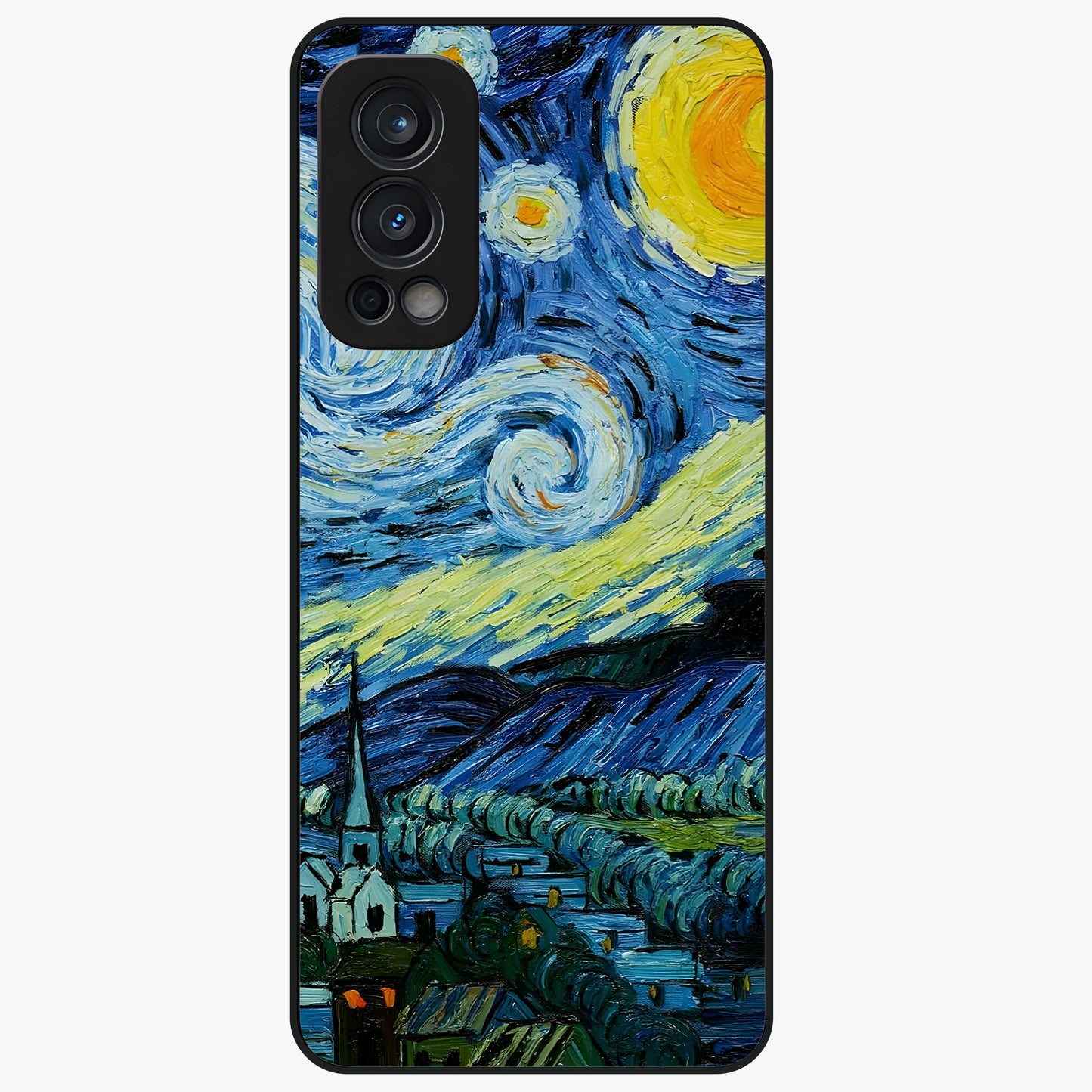 Van Gogh Art Glass Case showing flat back view with classic painterly artwork inspired by Van Gogh style and glossy glass finish.