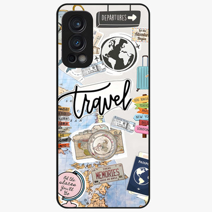 Wanderlust Journal Glass Case showing flat back view with travel inspired artwork and glossy glass finish.