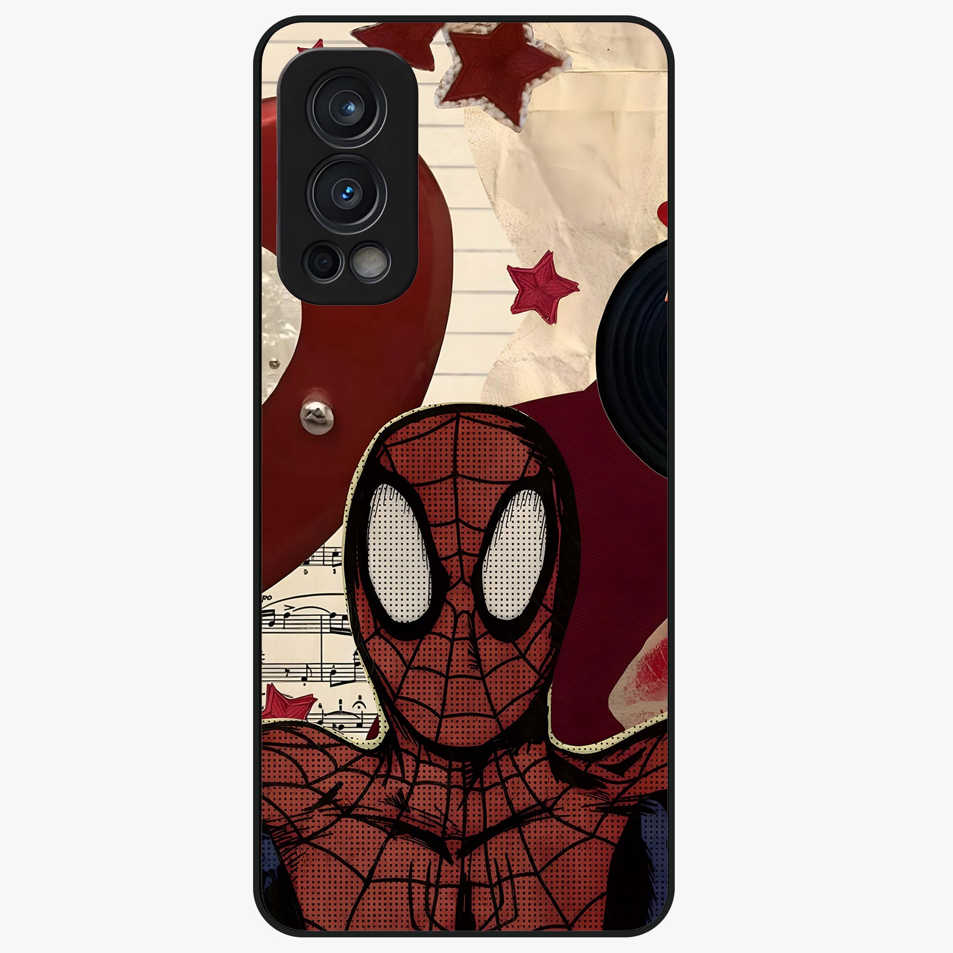 Web Warrior Vibes Glass Case showing flat back view with superhero inspired web themed artwork and glossy glass finish.