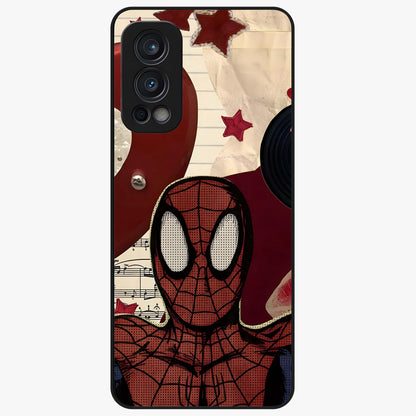 Web Warrior Vibes Glass Case showing flat back view with superhero inspired web themed artwork and glossy glass finish.