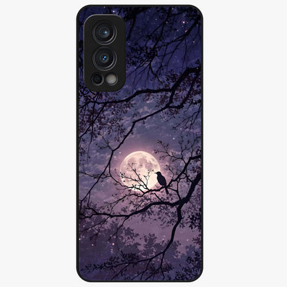Whispering Moon Silence Glass Case showing flat back view with serene moon themed artwork and glossy glass finish.