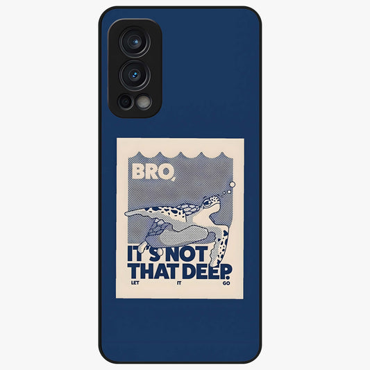 Worry Less Swim Glass Case showing flat back view with playful motivational artwork and glossy glass finish.