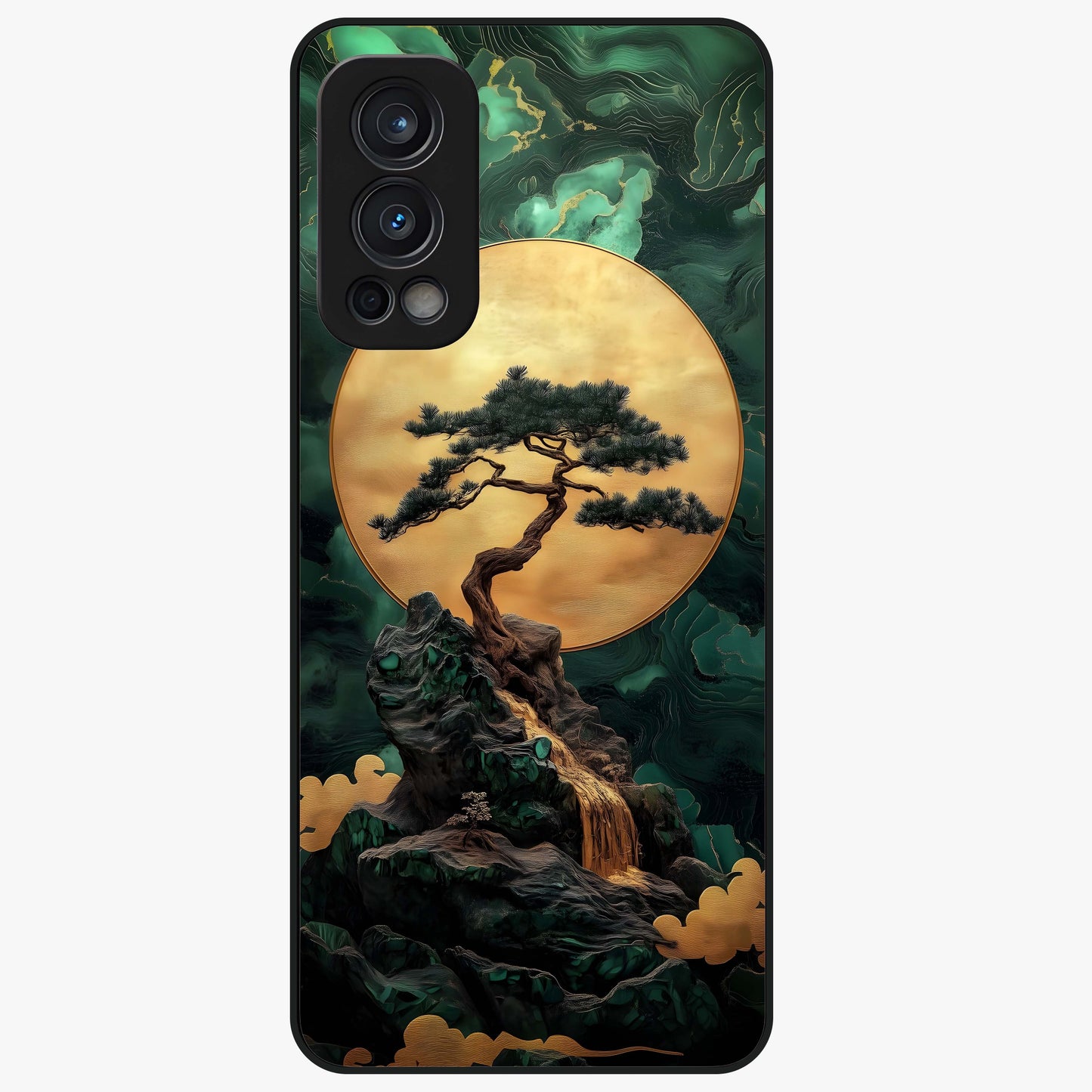 Zen Moon Rise Glass Case showing flat back view with calm moonrise artwork and glossy glass finish.