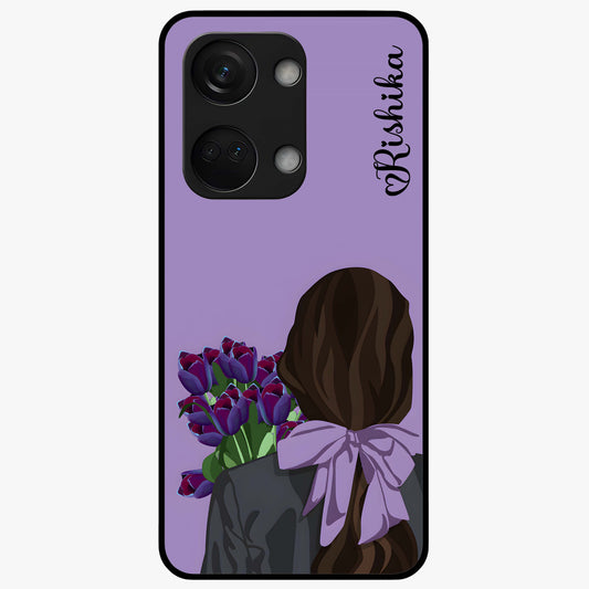 Girl Holding Flowers Custom Name Glass Case for OnePlus 10R |1+10R