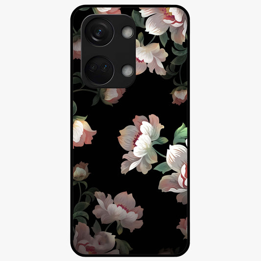 Abstract Embossed Blooming Bright Flower Glass Case for 1+Nord 3 front view featuring vibrant raised floral artwork