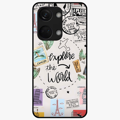 Adventure Awaits Art Glass Case for 1+Nord 3 front view featuring bold travel inspired typography artwork