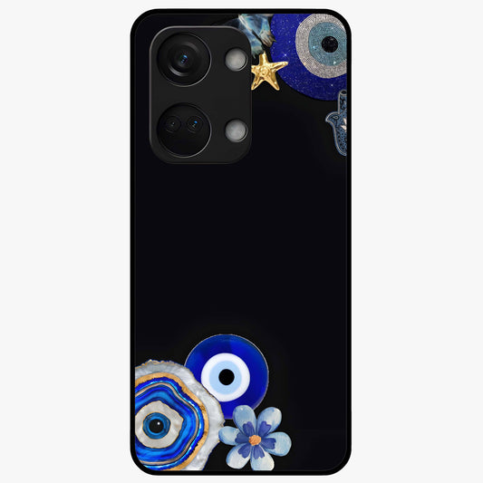 Aesthetic Blue Evil Eye Glass Case for 1+Nord 3 front view featuring vibrant traditional evil eye artwork