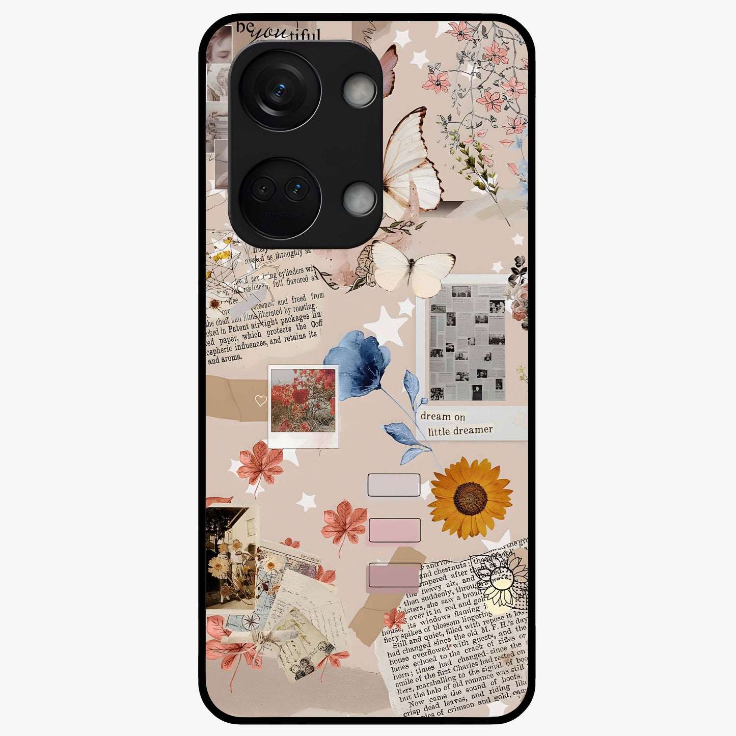 Aesthetic Butterfly Glass Case for 1+Nord 3 front view featuring elegant butterfly artwork with soft aesthetic tones