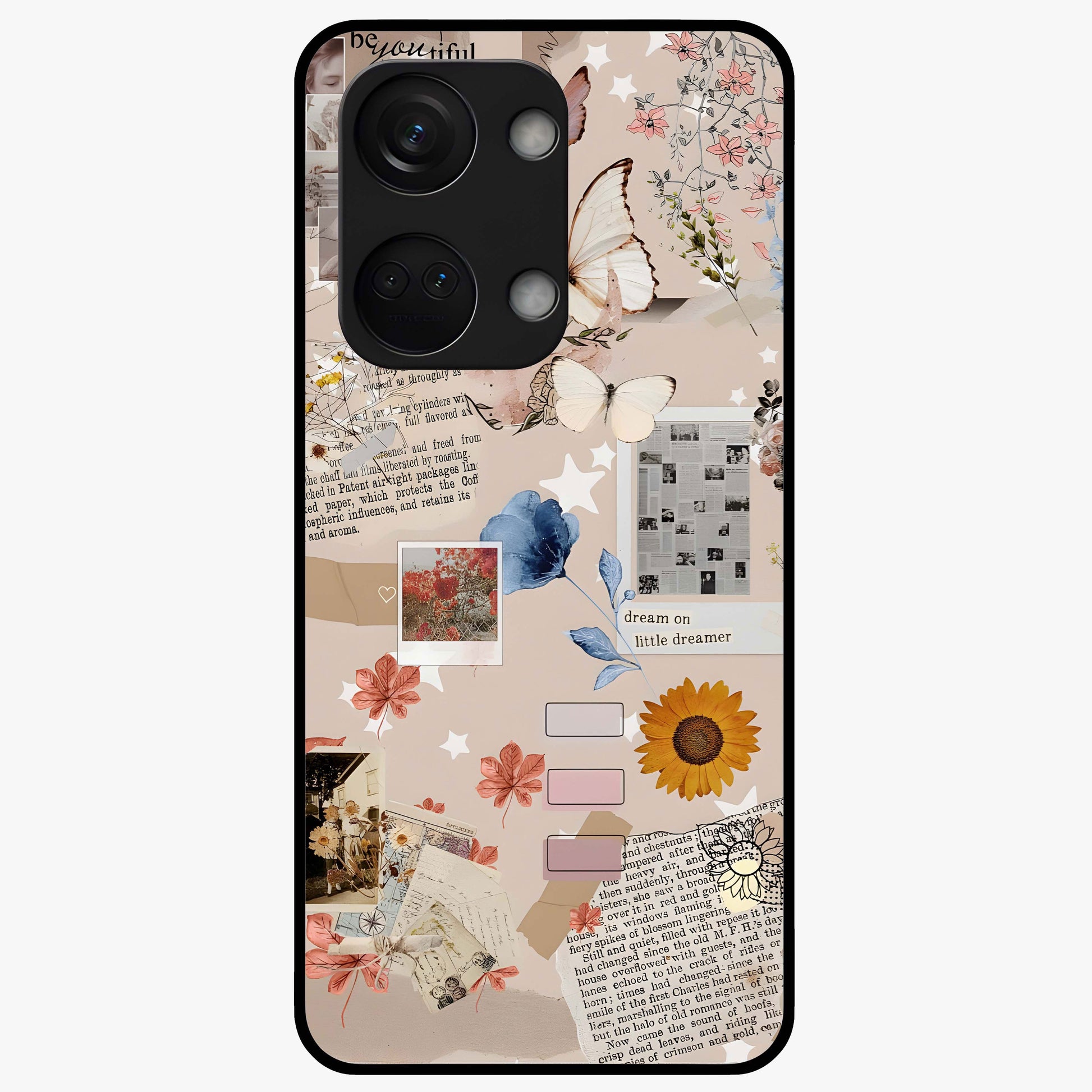 Aesthetic Butterfly Glass Case for 1+Nord 3 front view featuring elegant butterfly artwork with soft aesthetic tones
