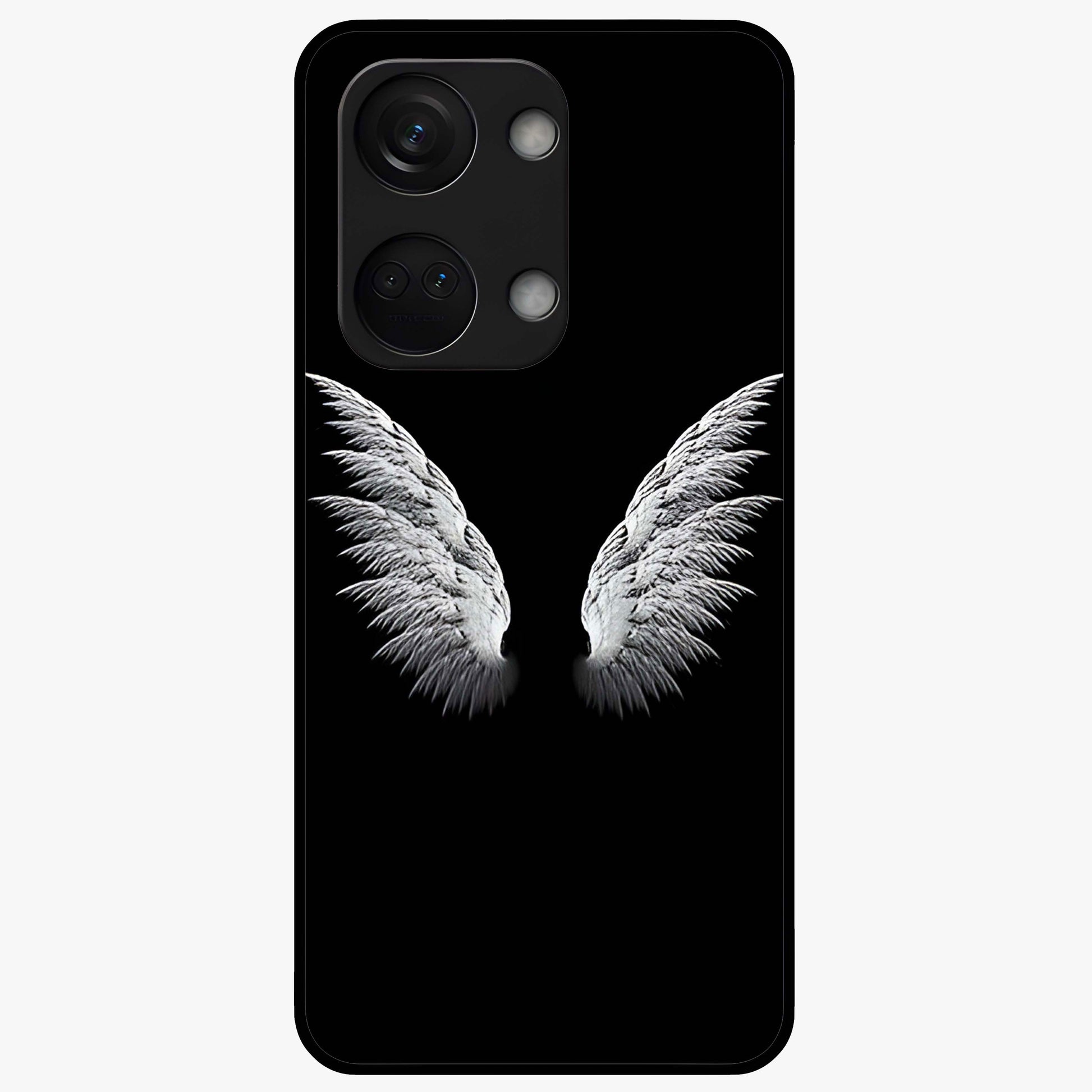 Angel Wing Grace Glass Case for 1+Nord 3 elegant front view featuring soft angel wing artwork