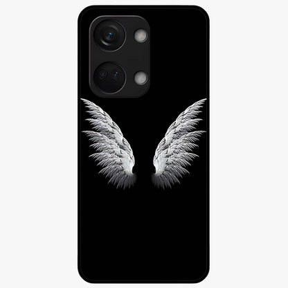 Angel Wing Grace Glass Case for 1+Nord 3 elegant front view featuring soft angel wing artwork