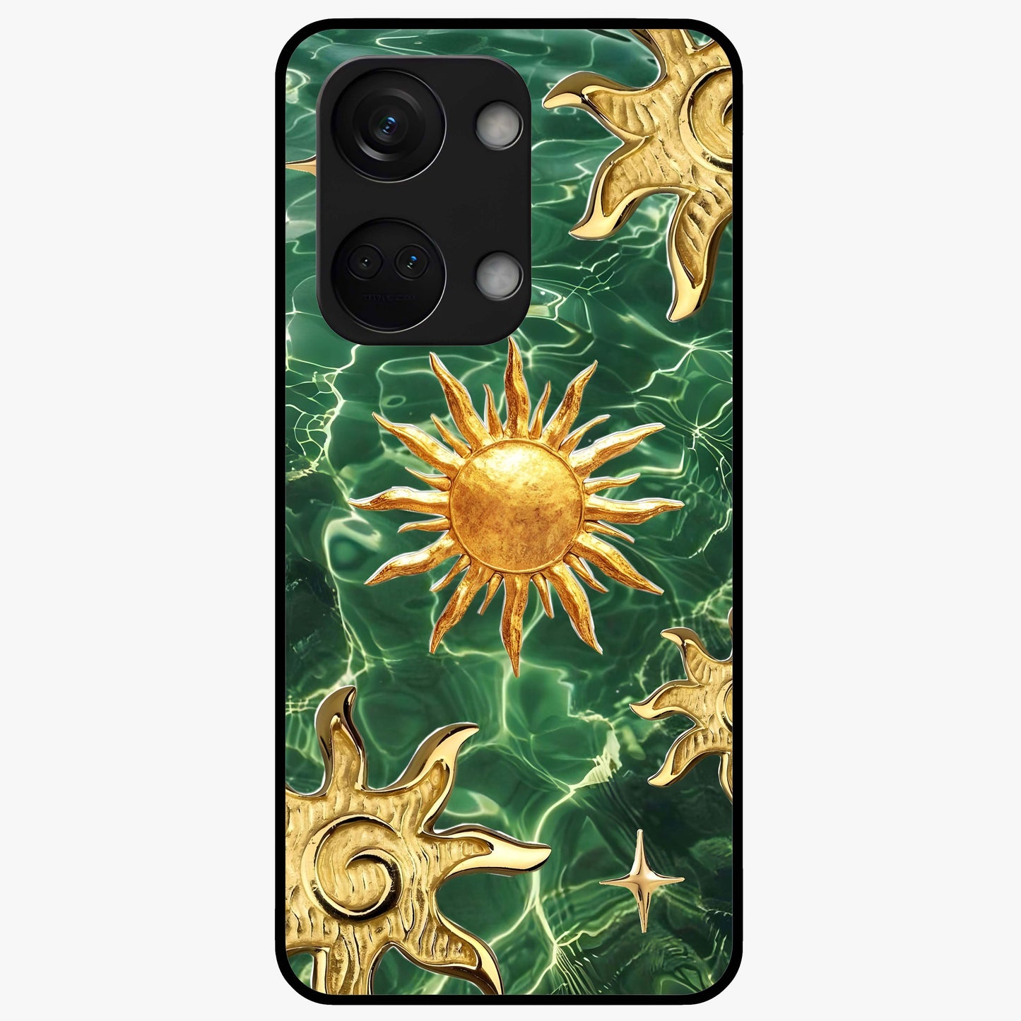 Aqua Sun Mirage Glass Case for 1+Nord 3 vibrant front view featuring aqua blue sun inspired artwork