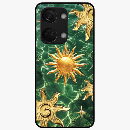 Aqua Sun Mirage Glass Case for 1+Nord 3 vibrant front view featuring aqua blue sun inspired artwork