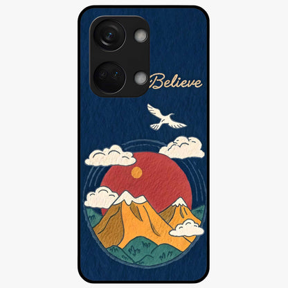 Believe Sky Escape Glass Case for 1+Nord 3 inspirational front view featuring sky inspired artwork with uplifting message