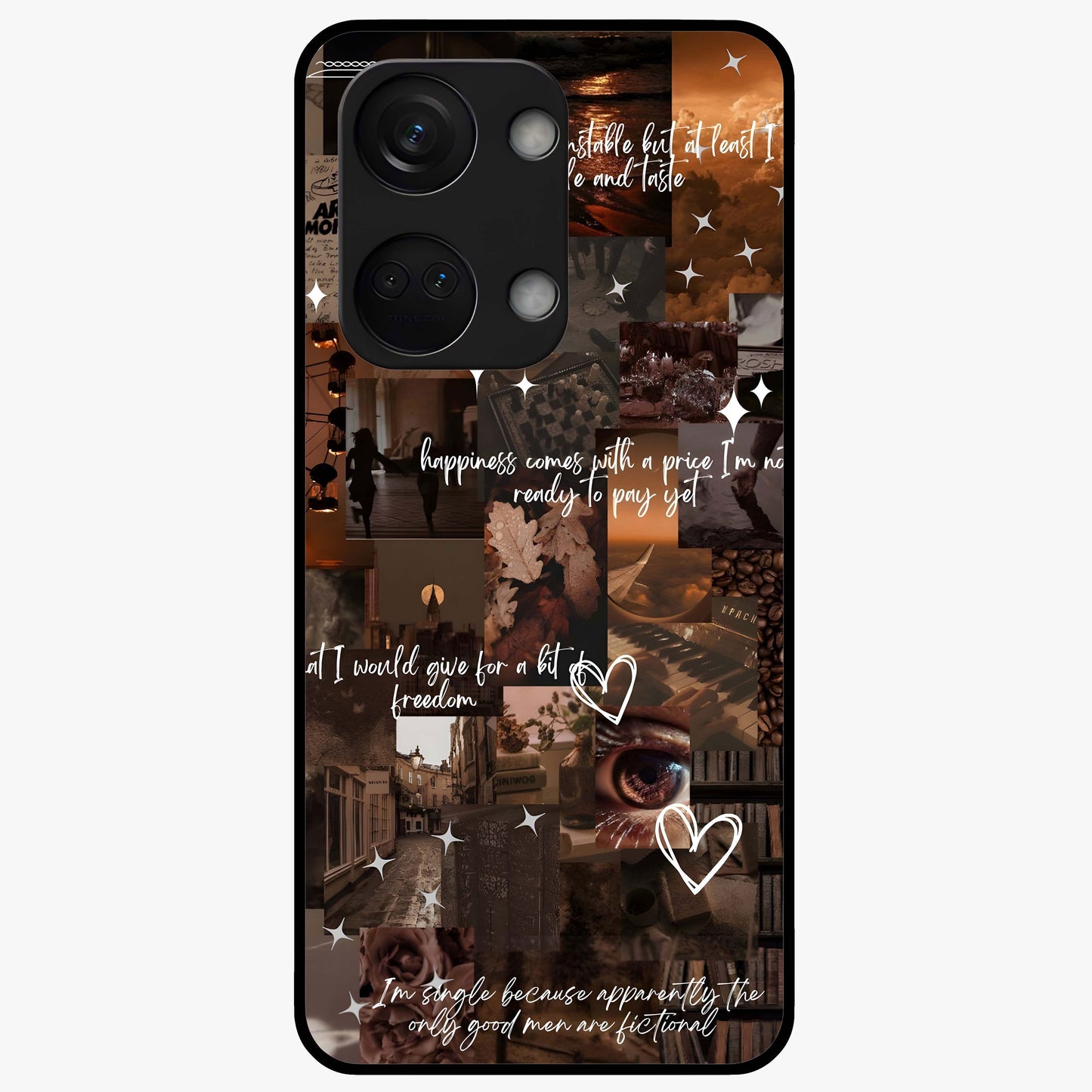 Bittersweet Aesthetic Chaos Glass Case for 1+Nord 3 bold front view featuring expressive abstract aesthetic artwork