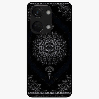 Black Persian Carpet Glass Case for 1+Nord 3 rich front view featuring intricate Persian carpet pattern artwork
