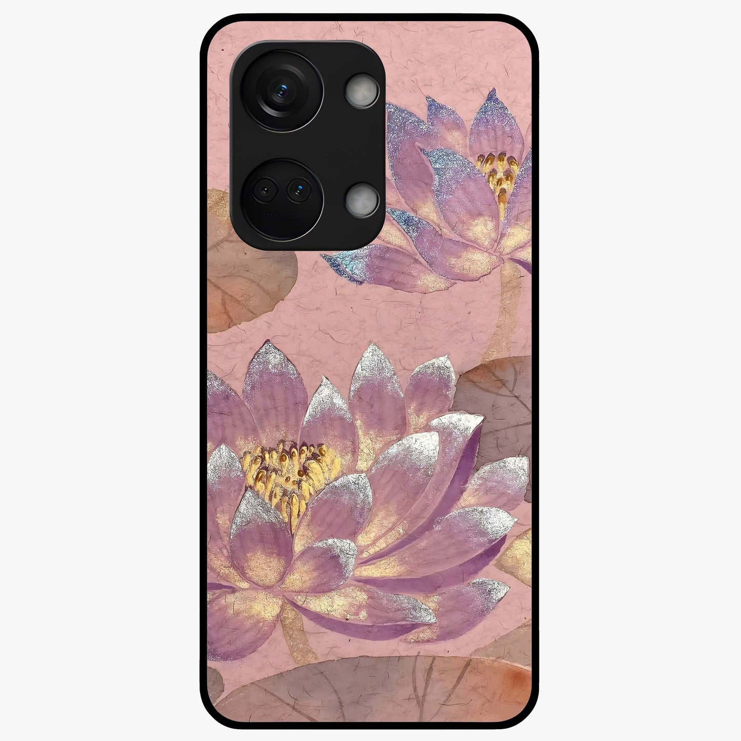 Blossom Mist Lotus Glass Case for 1+Nord 3 calm front view featuring lotus flower artwork with misty tones