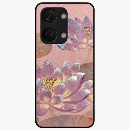 Blossom Mist Lotus Glass Case for 1+Nord 3 calm front view featuring lotus flower artwork with misty tones