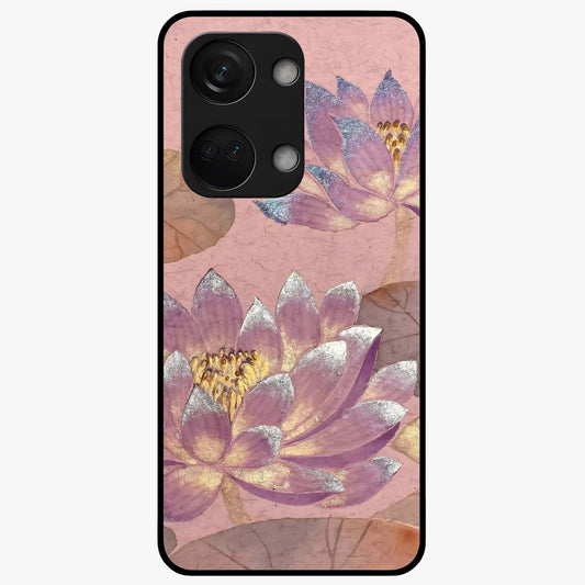 Blossom Mist Lotus Glass Case for 1+Nord 3 calm front view featuring lotus flower artwork with misty tones