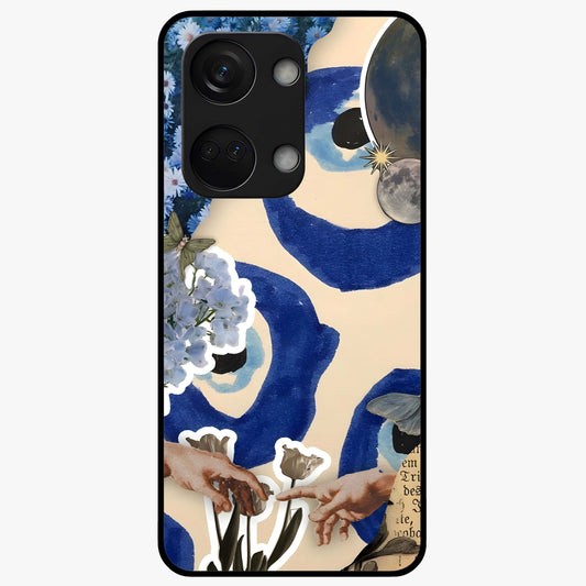 Blue Evil Divine Glass Case for 1+Nord 3 bold front view featuring vibrant evil eye artwork with divine aesthetic tones