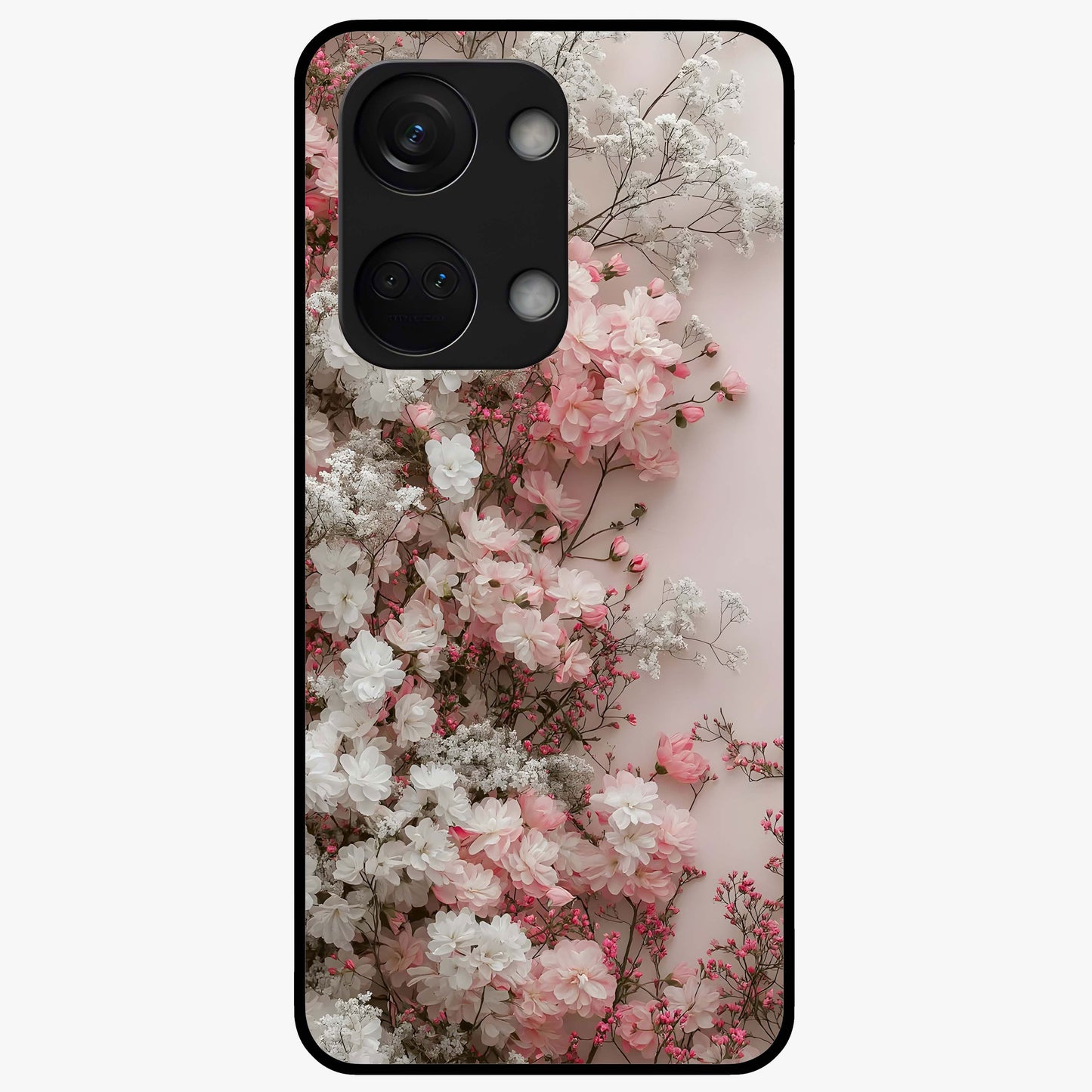 Blush Blossom Cloud Glass Case for 1+Nord 3 dreamy front view featuring soft blossom artwork with cloud inspired tones