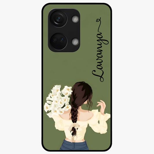 Braided Spring Beauty With Custom Name Glass Case for 1+Nord 3 elegant front view featuring braided floral artwork with personalized name design