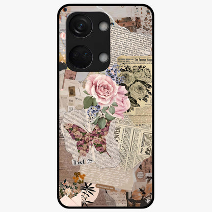 Butterfly News Bloom Glass Case for 1+Nord 3 artistic front view featuring blooming floral and butterfly themed artwork