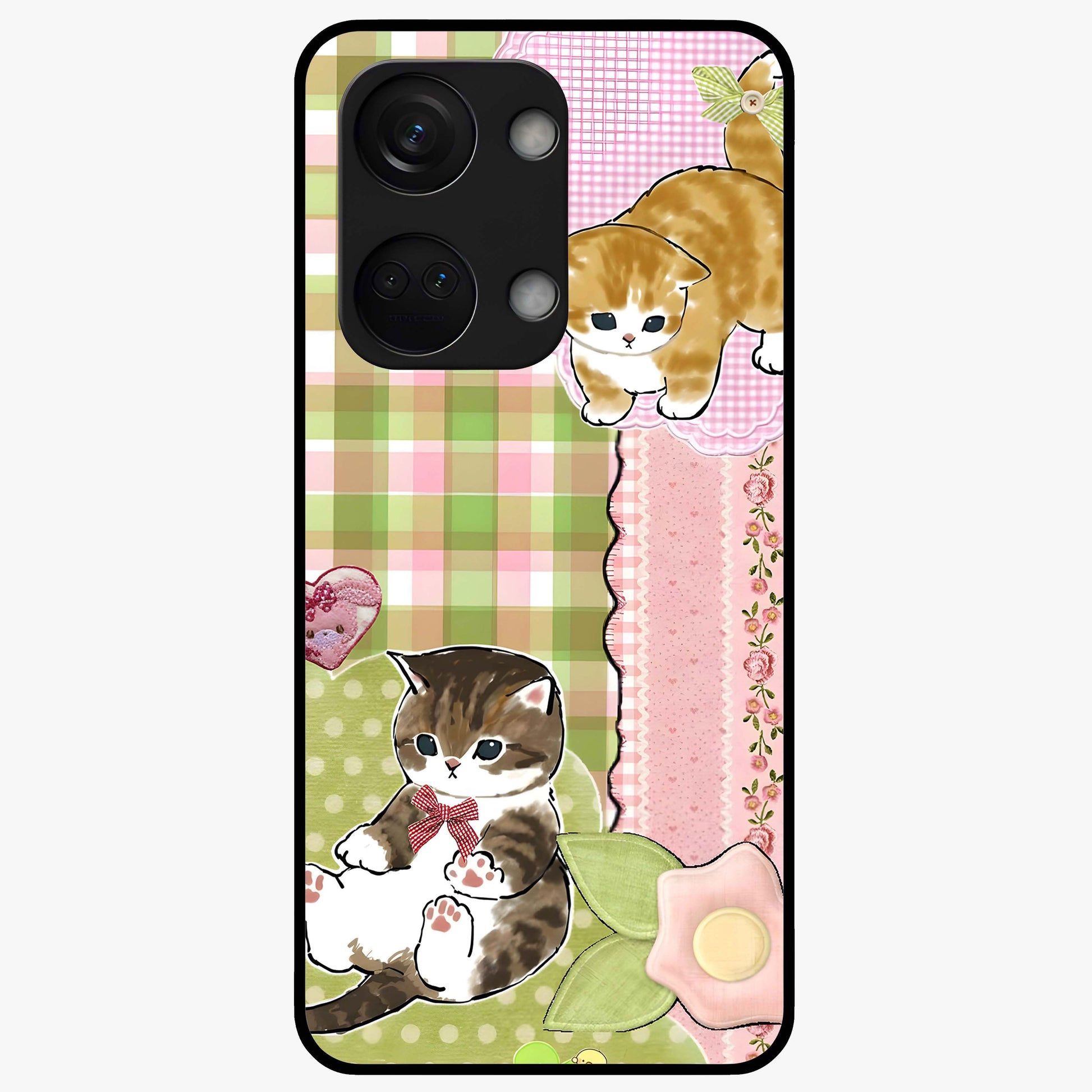 Cats Sweet Button Glass Case for 1+Nord 3 adorable front view featuring cute cat artwork with sweet pastel tones