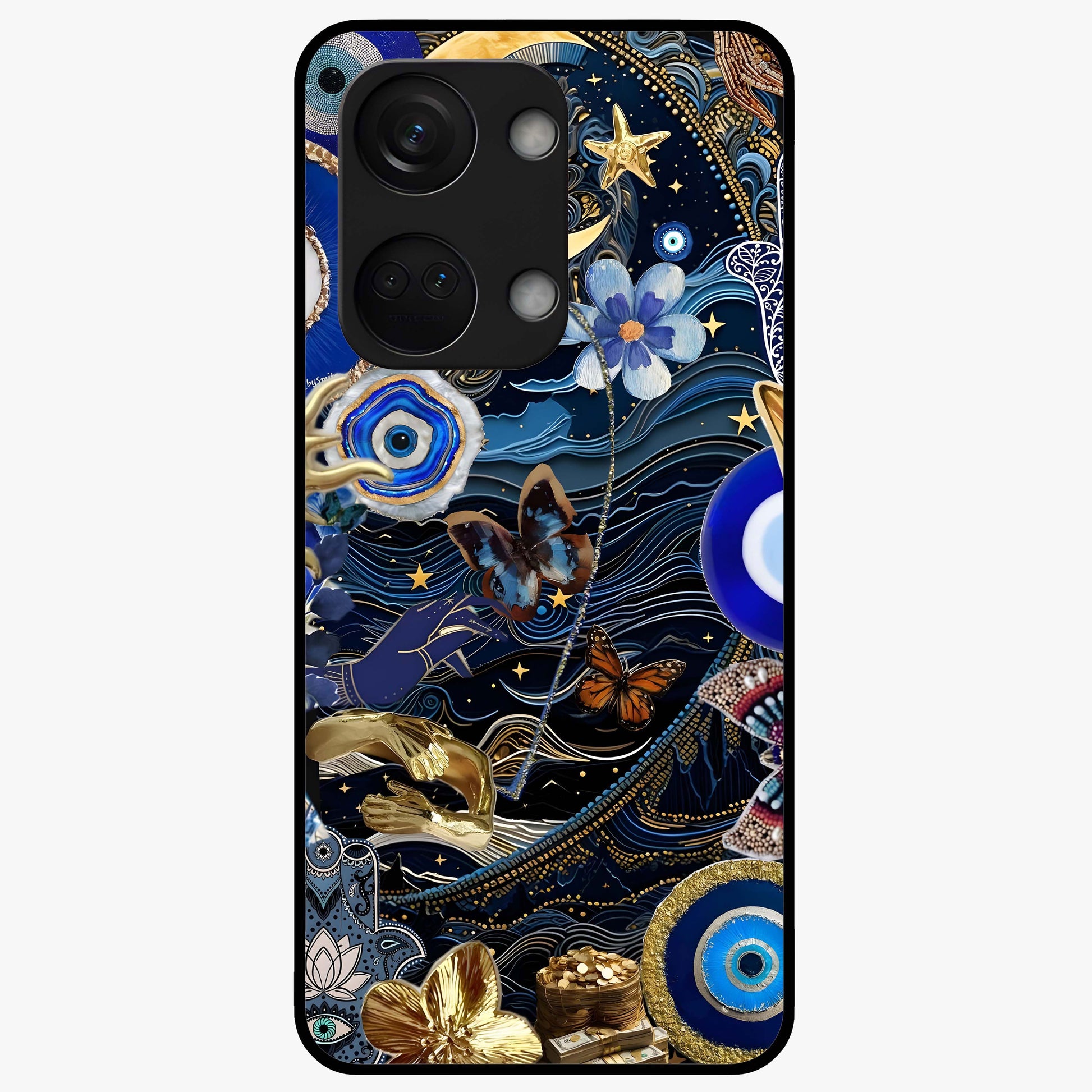 Celestial Blessing Shield Glass Case for 1+Nord 3 spiritual front view featuring protective celestial symbol artwork