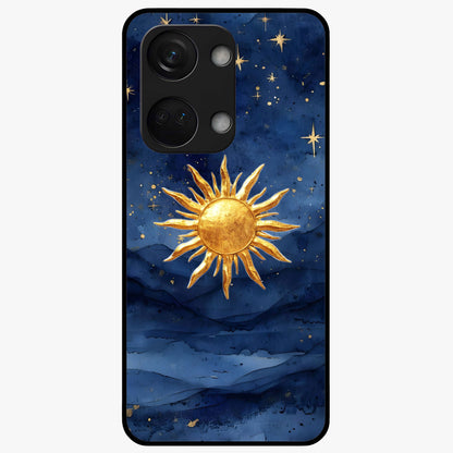 Celestial Blue Glow Glass Case for 1+Nord 3 radiant front view featuring glowing blue cosmic artwork