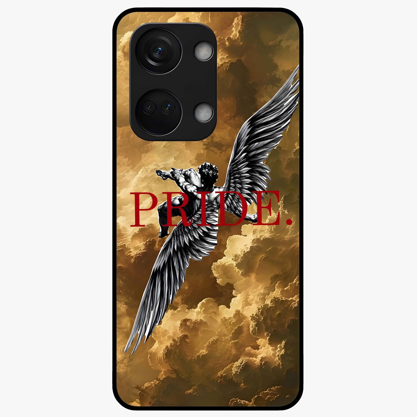 Celestial Fallen Pride Glass Case for 1+Nord 3 bold front view featuring dramatic cosmic artwork with dark celestial tones